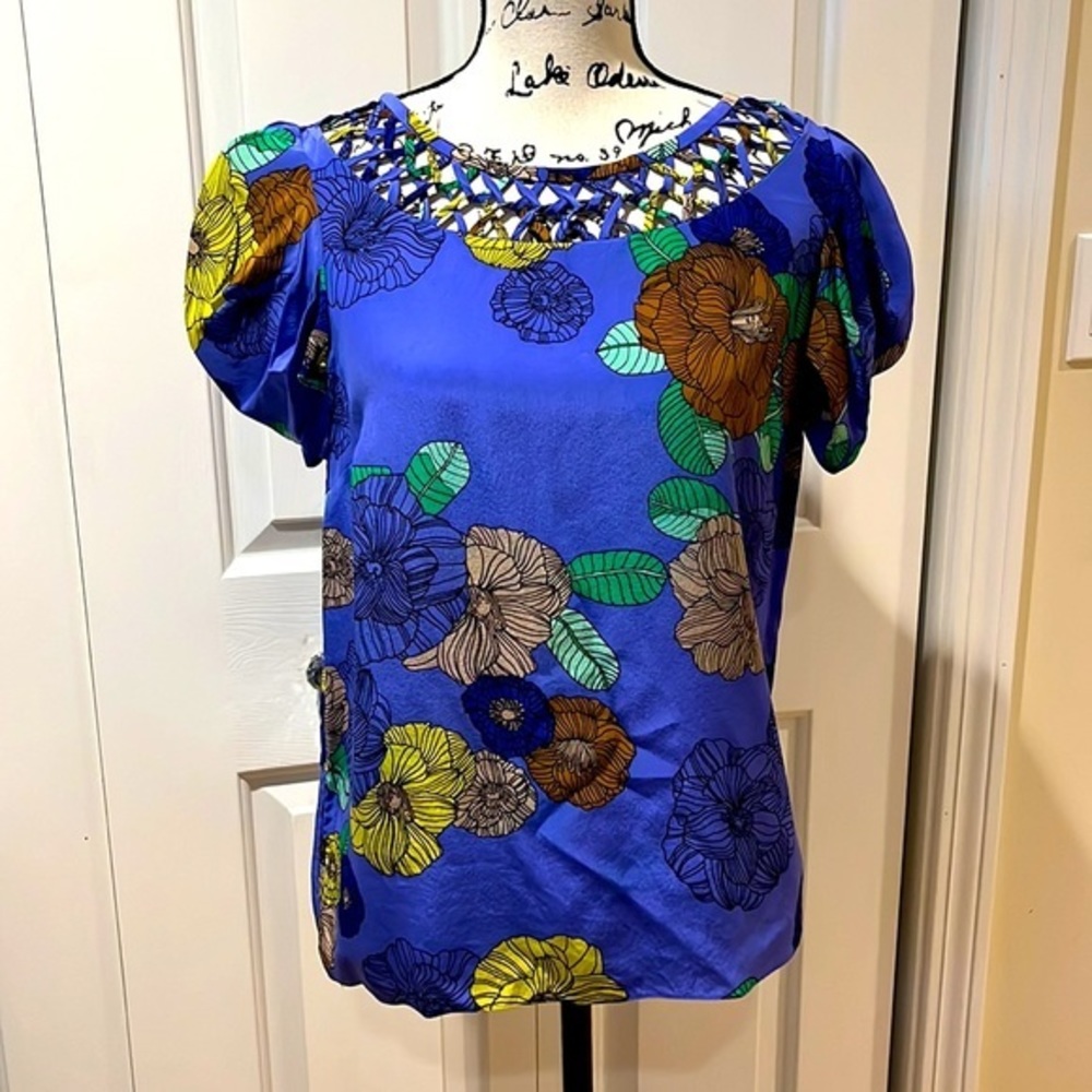 Anthropologie Tibi Silk floral Lattice blouse Sz 10
